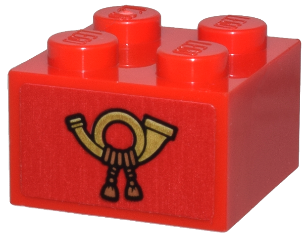 Lego Brick 2 x 2 with Gold Mail Horn with Medium Nougat Tassels Pattern (Sticker) - Set 10339
