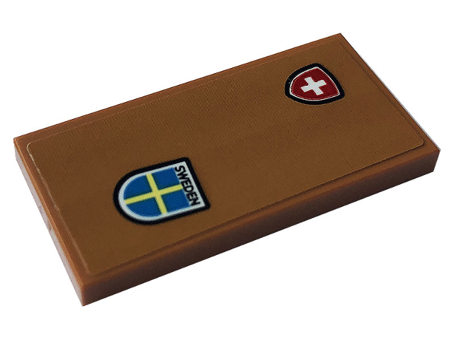Lego Tile 2 x 4 with Swedish and Swiss Emblem and Black 'SWEDEN' Pattern (Sticker) - Set 10271