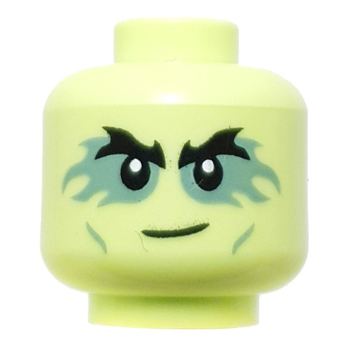 Lego Minifig Head Morro, Thick Black Eyebrows, Sand Green Eyeshadow, Smirk / Yellowish Green