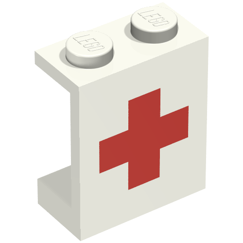 Lego Panel 1 x 2 x 2 with Red Cross Print / White