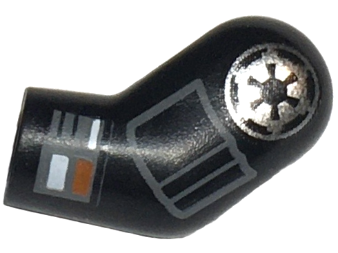 Lego Arm, Left with Silver SW Imperial Logo and Dark Bluish Gray Pocket and Compad with White and Orange Rectangles Pattern / Black