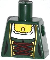 Lego Torso Female Laced Corset with White Blouse and Gold Pendant Pattern / Dark Green