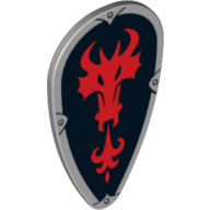Lego Shield Ovoid with Red Dragon Head and Fire on Black Background Print / Light Bluish Gray