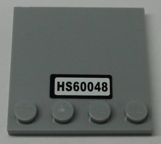 Lego Tile, Modified 4 x 4 with Studs on Edge with 'HS60048' Pattern (Sticker) - Set 60048 / Light Bluish Gray