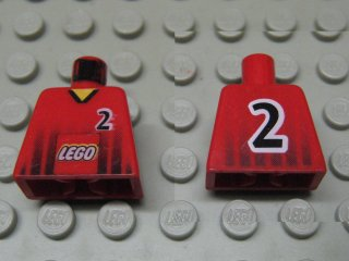 Lego Torso Soccer Black Fading Stripes and Number 2 Front and Back, LEGO Logo on Front Pattern / Red