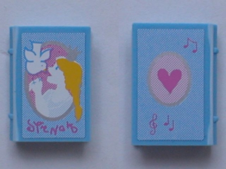 Lego Minifigure, Utensil Book 2 x 3 with Princess with Dove, Heart Pattern (Stickers) - Set 5834 / Medium Blue