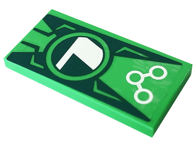 Lego Tile 2 x 4 with Lena Luthor Letter 'L' Logo Pattern (Sticker) - Set 41232 / Bright Green