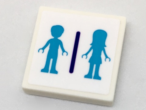 Lego Tile 2 x 2 with Medium Azure Mini Doll Male and Female Silhouettes Dressing Room Pattern (Sticker) - Set 41313 / White