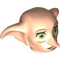 Lego Minifig Head Special, Dobby with Lime Green Eyes and Open Black Mouth Print / Light Nougat