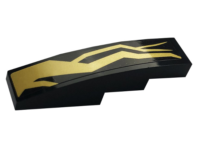 Lego Slope, Curved 4 x 1 with Gold Lightning Energy Pattern Model Left Side (Sticker) - Set 70666 / Black