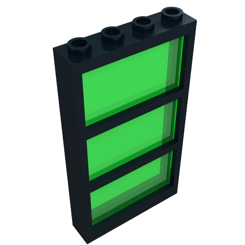Lego Window 1 x 4 x 6 Frame with 3 Panes, Fixed Glass with Trans-Green Glass / Black