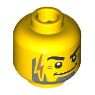 Lego Minifig Head, Eyebrows, Dark Bluish Gray Beard, Nougat Scar Print / Yellow