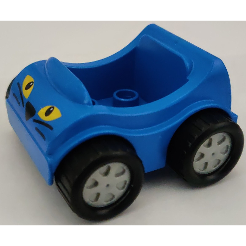 Lego Duplo Car with Silver Wheels and Cat Face Print / Blue