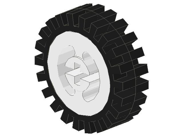 Lego Wheel with Split Axle Hole with Black Tire 24mm D. x 8mm Offset Tread - Interior Ridges (3482 / 3483)
