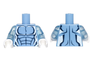 Lego Torso Alien with Dark Blue Muscles Outline and White Edges Pattern / Trans-Medium Blue Arms / White Hands