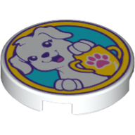 Lego Tile Round 2 x 2 with White Dog Print