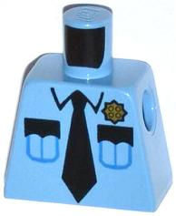 Lego Torso Police Shirt with Gold Badge, 2 Pockets and Black Tie Pattern / Medium Blue