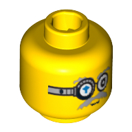 Lego Minifig Head Brains, Glasses with Blue Arrow, Mouth Closed / Bared Teeth Print / Yellow