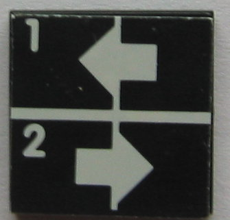 Lego Tile 2 x 2 with White Arrows Left and Right, Numbers 1 and 2 Pattern (Sticker) - Set 8094