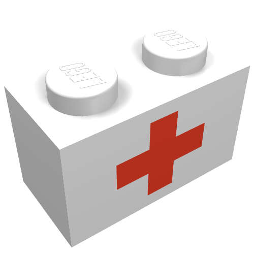 Lego Brick 1 x 2 with Red Cross Print / White