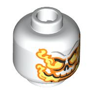 Lego Minifig Head Ghost Rider, Skull, Yellow and Orange Flames from Eyes and Mouth Print / White