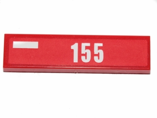 Lego Tile 1 x 4 with White Rectangle and Number 155 Pattern Model Left Side (Sticker) - Set 30193 / Red