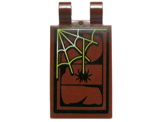 Lego Tile, Modified 2 x 3 with 2 Clips with Yellowish Green Spider Web and Black Spider Pattern (Sticker) - Set 70736