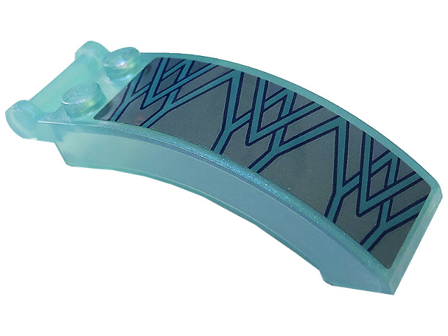 Lego Windscreen 6 x 2 x 2 with Bar Handle with Metallic Light Blue Ice Crystals and Lines Pattern Model Right Side (Sticker) - Set 43197 / Opal Trans-Light Blue