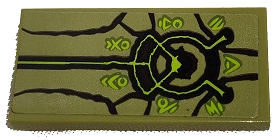 Lego Tile 2 x 4 with Lime Characters and Symbols, Black Lines and Circle Pattern (Sticker) - Set 70679 / Olive Green