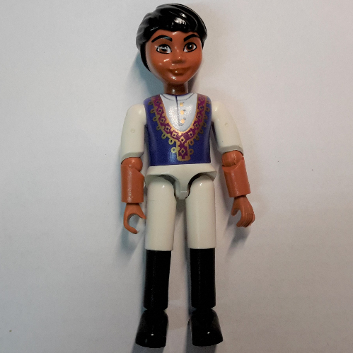 Lego Belville Figure Articulated Elbows, Child, Male, Black Hair, White shorts, Dark Blue Shirt with Ruffles Print (Prince Zephyr) / [No Color/Any Color]