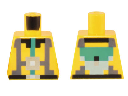 Lego Torso Pixelated Dark Bluish Gray and Dark Turquoise Harness, Black Belt and Collar, Silver Buckle Pattern / Yellow
