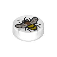 Lego Tile Round 1 x 1 with Bee Print / Trans-Clear