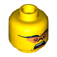 Lego Minifig Head Soldier, Dual Sided, Glasses with Orange Lenses Smiling / Mouth Open Upset Print [Hollow Stud] / Yellow