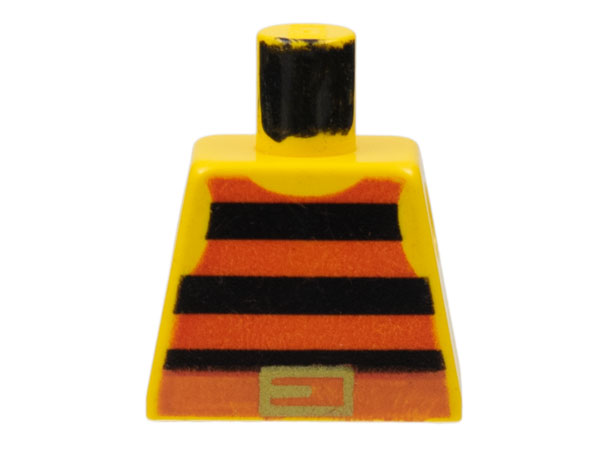 Lego Torso Pirate Tank Top with Black and Red Horizontal Stripes, Dark Orange Belt with Gold Buckle Pattern / Yellow