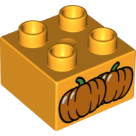 Lego Duplo Brick 2 x 2 with 2 Pumpkins Print / Bright Light Orange