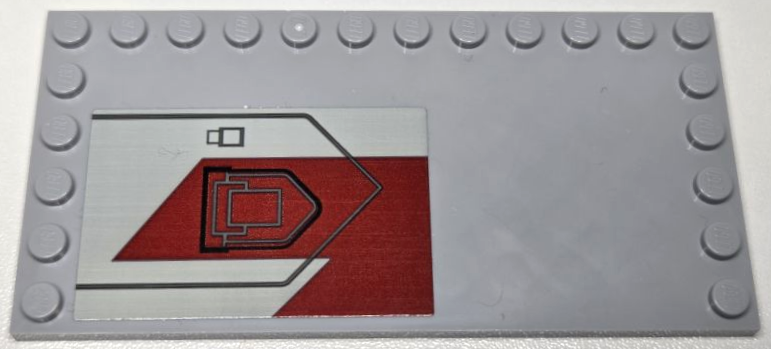 Lego Tile, Modified 6 x 12 with Studs on Edges with Dark Red Panel, Black and Dark Bluish Gray Armor Plate Outlines Pattern Model Right Side (Sticker) - Set 75362