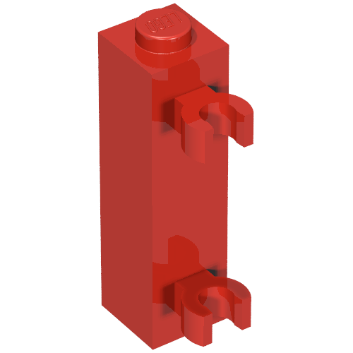 Lego Brick Special 1 x 1 x 3 with 2 Clips Vertical [Solid Stud, Thick U Clips] / Red