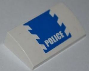 Lego Slope, Curved 2 x 4 x 2/3 with Bottom Tubes with 'POLICE' and Danger Stripes on Blue Background Pattern (Sticker) - Set 3648