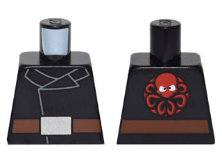 Lego Torso Jacket with Reddish Brown Belt with Silver Belt Buckle and Red Octopus (Marvel Hydra Logo) on Reverse Pattern / Black