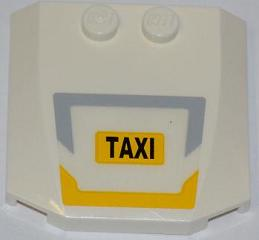 Lego Wedge 4 x 4 x 2/3 Triple Curved with Gray and Yellow Border and Black 'TAXI' on Yellow Background Pattern (Sticker) - Set 7937 / White