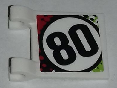 Lego Flag 2 x 2 Square with Flat Edge with Number 80 in Red, Black and Lime Pattern on Both Sides (Stickers) - Set 42065 / White
