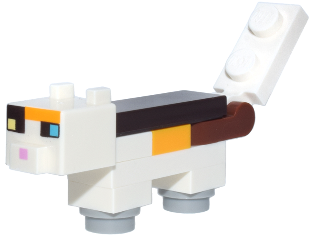 Lego Minecraft Cat, Calico (Dark Azure and Bright Light Yellow Eyes) - Brick Built
