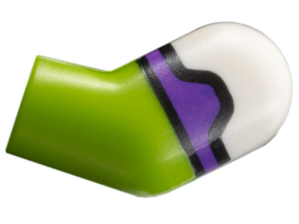 Lego Arm, Left with Molded White Short Sleeve and Printed Black and Dark Purple Hem Pattern / Lime