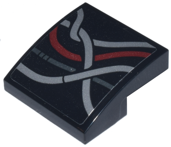 Lego Slope, Curved 2 x 2 x 2/3 with Dark Red, Silver, and Dark Silver Hip Wires Pattern Model Right Side (Sticker) - Set 75398 / Black