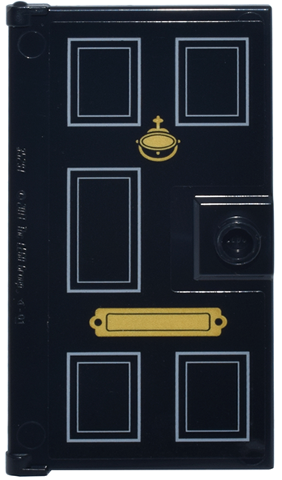 Lego Door 1 x 4 x 6 with Stud Handle with Light Bluish Gray Panels and Gold Knocker and Mail Slot Pattern (Sticker) - Set 10351 / Black