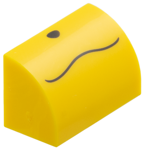 Lego Slope, Curved 1 x 2 with Bottom Stud Holder with Black Spot and Wavy Line Pattern (Pokémon Jolteon Muzzle) / Yellow