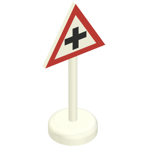 Lego Road Sign Old Triangle with '+' Print Single Piece Unit / White