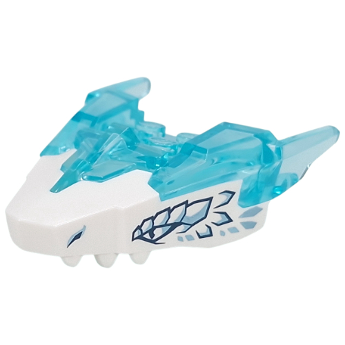 Lego Creature Body Part, Dragon Head Upper Jaw with Spikes with Trans-Light Blue Pattern, Dark Blue/Sand Blue Eye, Scales print / White