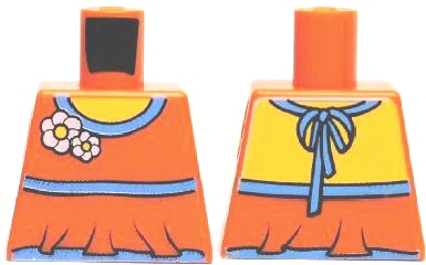 Lego Torso Halter Top with Medium Blue Trim and Flowers, Yellow Neck Pattern / Orange