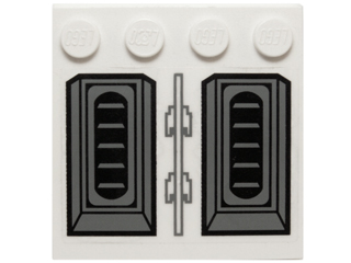 Lego Tile, Modified 4 x 4 with Studs on Edge with Black and Dark Bluish Gray Vents on Transparent Background Pattern (Sticker) - Set 10195 / White